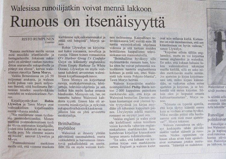 9 Poetry means independence in Wales poets can go on strike published Helsingin Sanomat